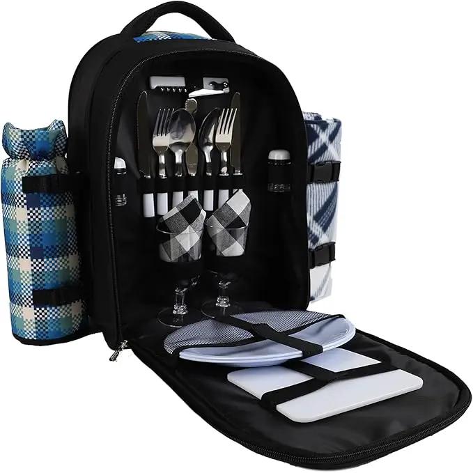 apollo walker Picnic Backpack Bag for 2 Person with Cooler Compartment, Detachable Bottle/Wine Holder, Fleece Blanket, Plates and Cutlery Set by GreenHaven Gardens