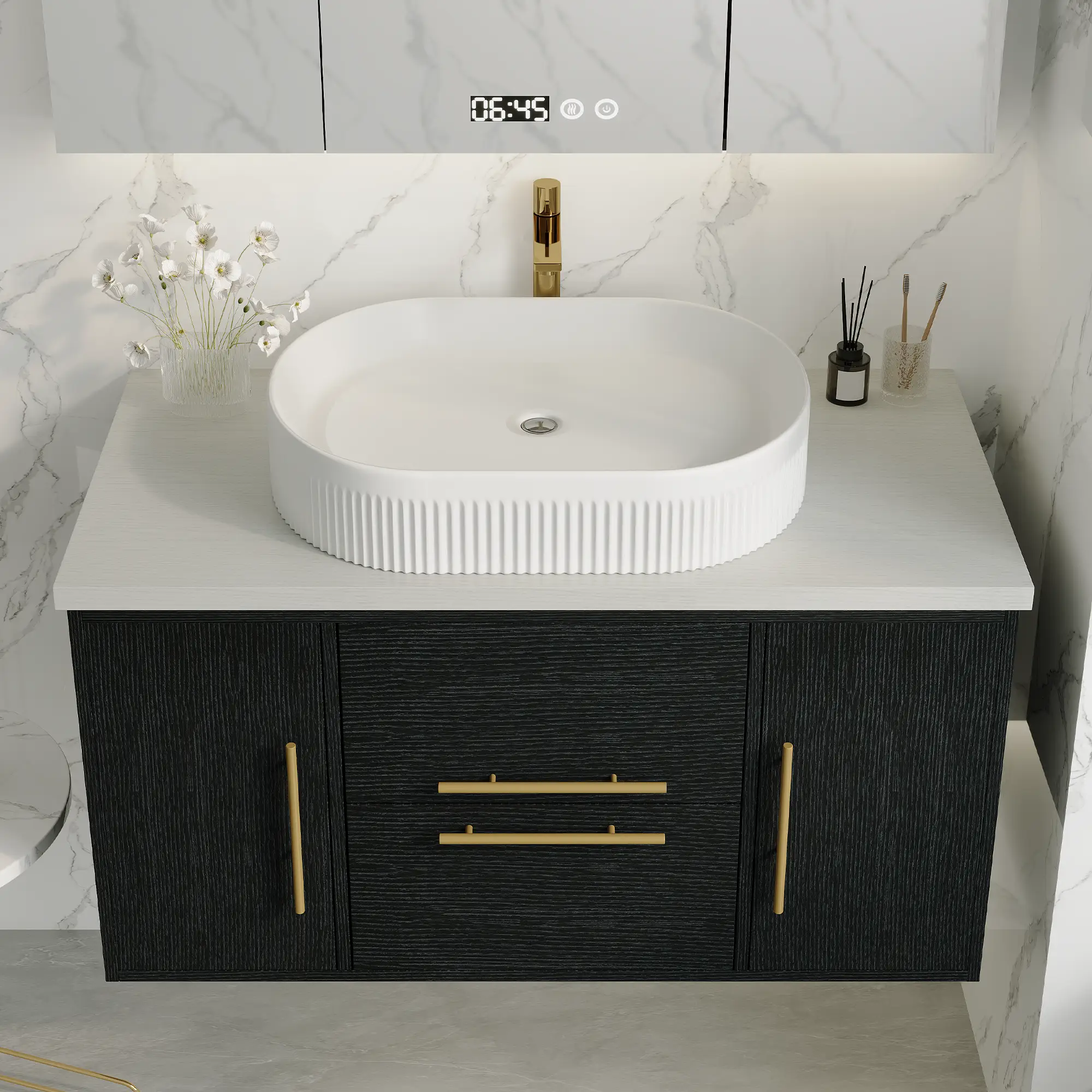 39.4 in Modern Floating Bathroom Vanity with Ceramic Sink by HouseOfZazla