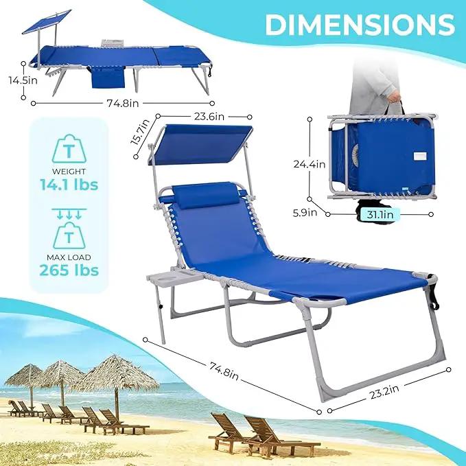 #WEJOY 4 in 1 Tanning Chair with Face Hole & Canopy & Side Table, 5 Positions Adjustable Folding Quick Dry Facedown Chaise Lounge with Pillow for Beach Poolside Outdoor Camping Patio (Darkblue) by GreenHaven Gardens