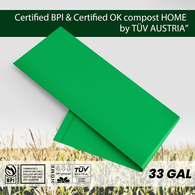 Compostable 33 gallon Large Garbage Bags,15 Count, Fits 33-36 gallon trash can, Extra Strong and Durable,Compostable Lawn & Leaf Yard Waste bags,ASTM D6400,Bpi Certified&OK compost HOME certified by GreenHaven Gardens