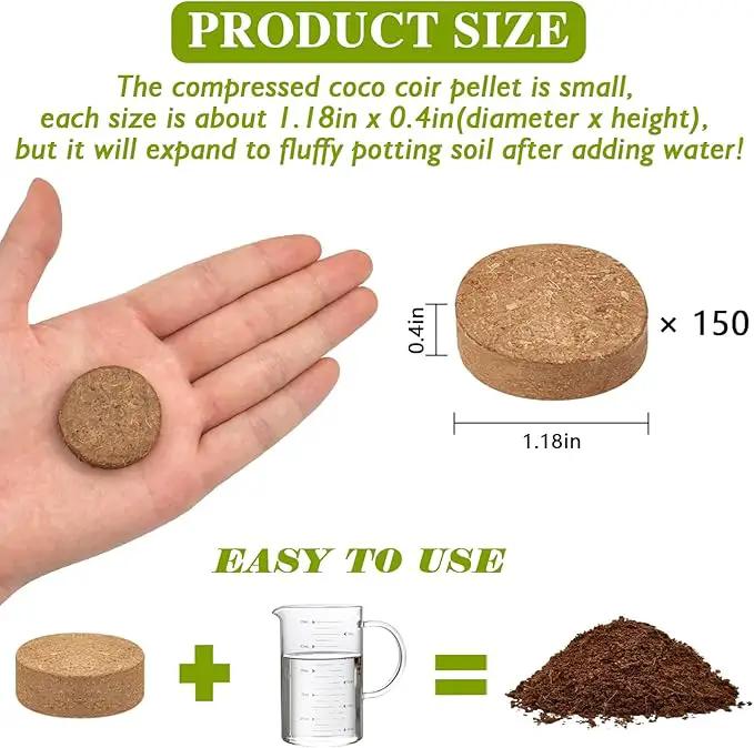 ZeeDix Organic Coco Coir Pellets Potting Soil, 150pcs 30mm Compressed Coconut Fiber Seed Starter Soil Pellets, Coco Peat Soil Discs for Indoor Outdoor Plants, Herbs, Houseplants, Flowers, Vegetables by GreenHaven Gardens
