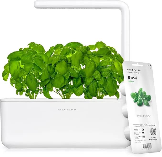 Click & Grow Indoor Herb Garden Kit with Grow Light | Smart Garden for Home Kitchen Windowsill | Easier Than Hydroponics Growing System | Vegetable Gardening Starter (3 Basil Pods Included), White by GreenHaven Gardens