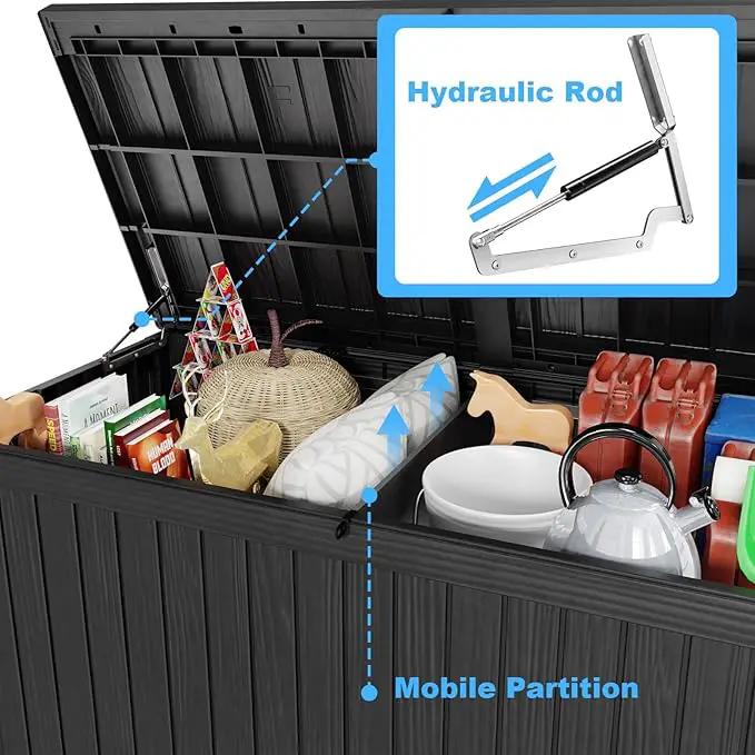 180 Gallon Deck Box,Resin Outdoor Storage Box with Lockable for Patio Furniture, Pool Accessories, Garden Tools Waterproof Outside Storage Box, Black by GreenHaven Gardens