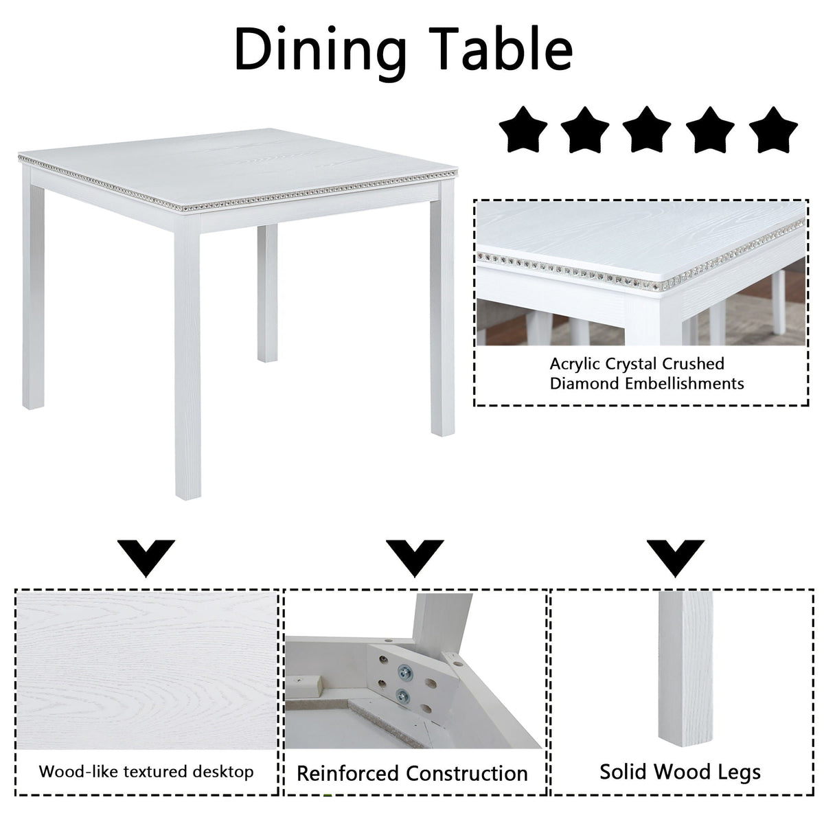 Dining Table Set with Crystal Decoration and Upholstered Chairs - Gray or White, photo 14 of 24