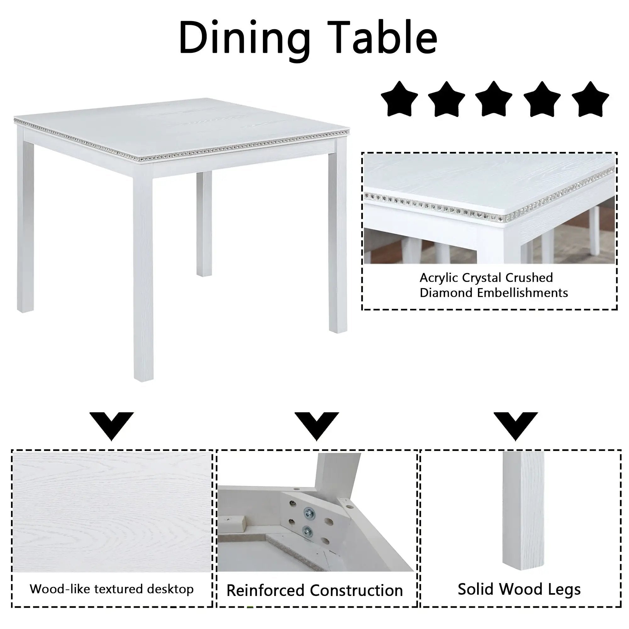 Dining Table Set With Crystal Decoration And Upholstered Chairs by Unique Piece Furniture