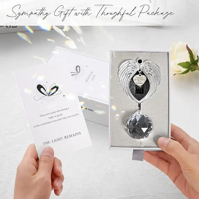 Sympathy Gift Modern Grief Gift for Lose of Loved Ones, Memorial Suncatcher with 40mm Crystal Ball, Sorry for Your Lose Rainbow Maker, Bereavement Gift Idea Angel Wings Design, Clear by GreenHaven Gardens