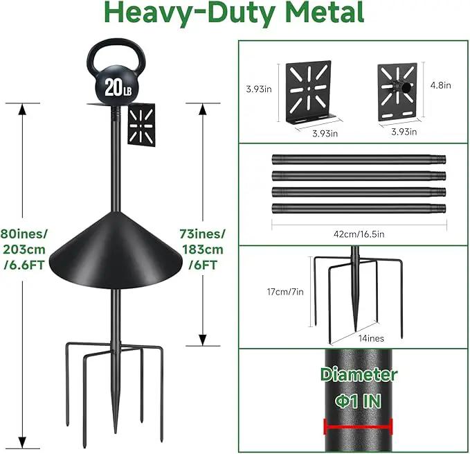 Smart Bird Feeder Pole with Squirrel Baffle & Bath-Heavy Duty Adjustable 3-6.6ft Universal Stand Mount for Backyard&Outdoor Bird Houses/Cameras (80'Pole-Baffle) by GreenHaven Gardens