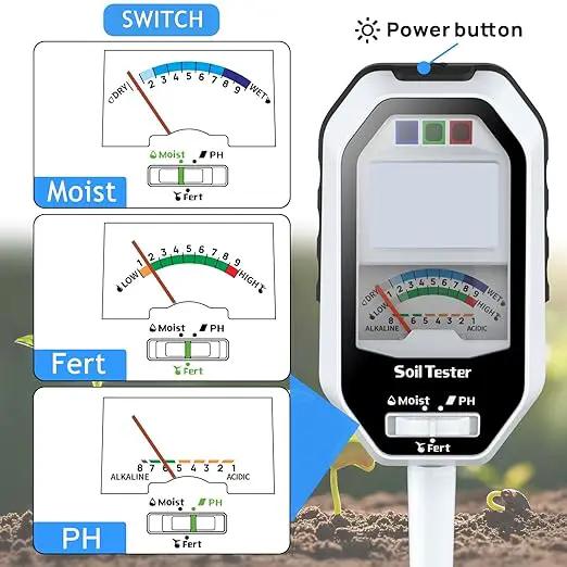 Soil Moisture Meter, 7-in-1 Soil PH Tester/Soil Moisture/Fertility with Removable Probe, LCD Display Air Temp/Air Humidity/Sunlight Intensity/BGR Spectral for Plants Garden, Lawn,Indoor Outdoor Plants by GreenHaven Gardens