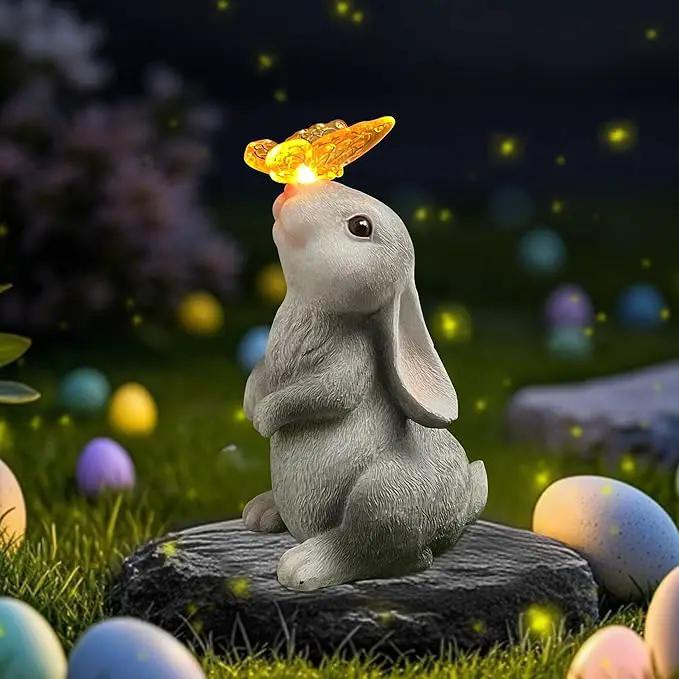 Bunny Outdoor Decor, Solar Rabbit Garden Statue, Cute Easter Gift Outside Lawn Ornaments for Patio Clearance Yard Porch, Housewarming Gift to Mom Women Birthday Mother's Day by GreenHaven Gardens