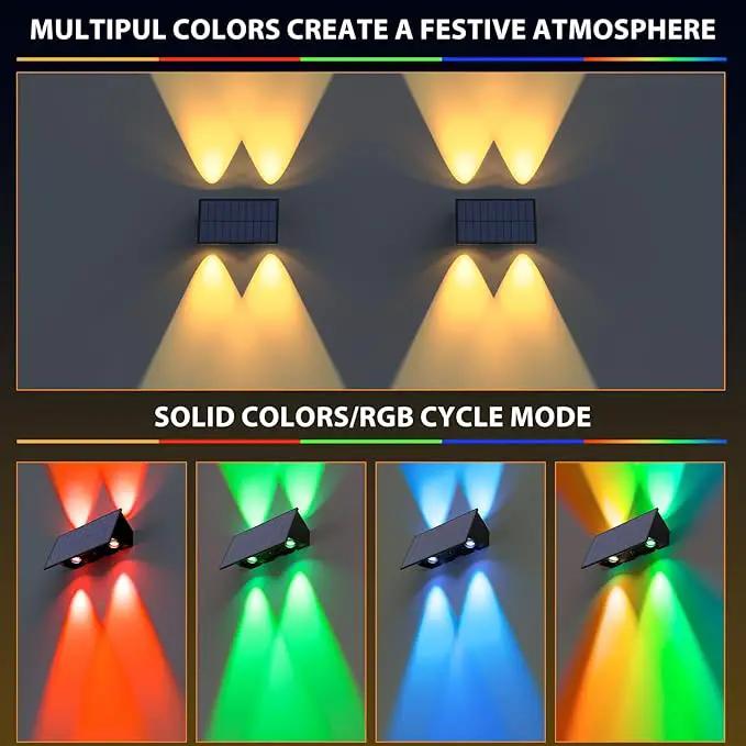 Solar Fence Lights,6Pack Solar Lights Outdoor Warm White + RGB Up & Down Waterproof 100 Lumens Dusk to Dawn for Wall/Backyard/Pool/Railing/Patio/Porch/Step by GreenHaven Gardens