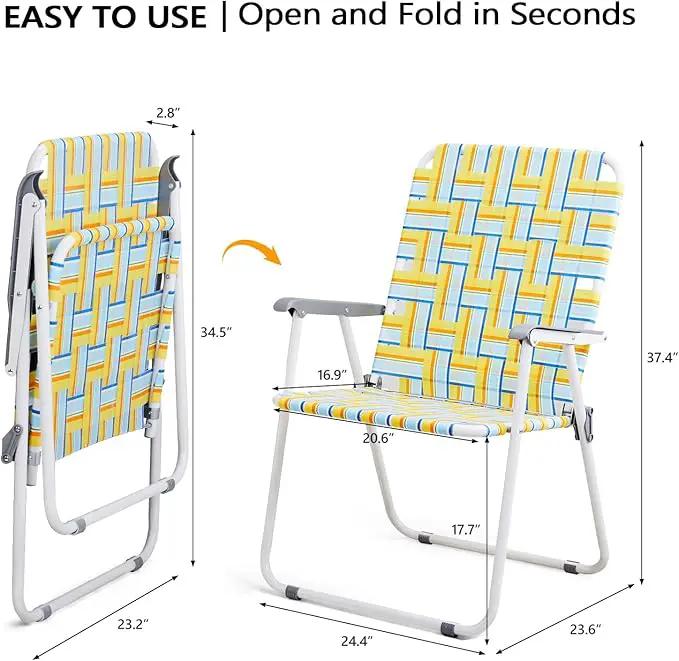 VINGLI Patio Lawn Webbed Folding Chairs Outdoor Beach Portable Camping Chair for Yard, Garden (2, Yellow, Oversized) by GreenHaven Gardens
