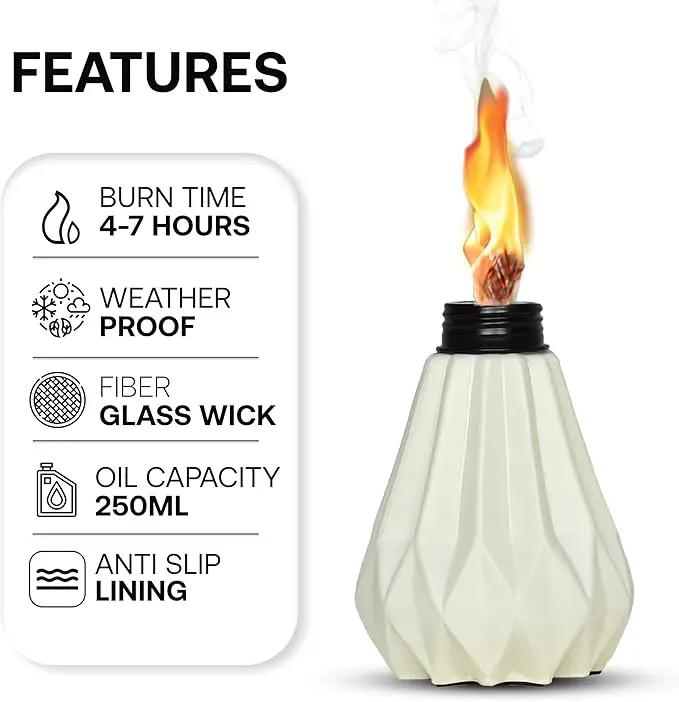 Deco Window Pack of 3 Table Torch for Indoor Outdoor Citronella Oil Tabletop Ceramic Lamp Landscape White Lantern with Fiberglass Wick & Cap for Garden Patio Yard Party Decor Light by GreenHaven Gardens