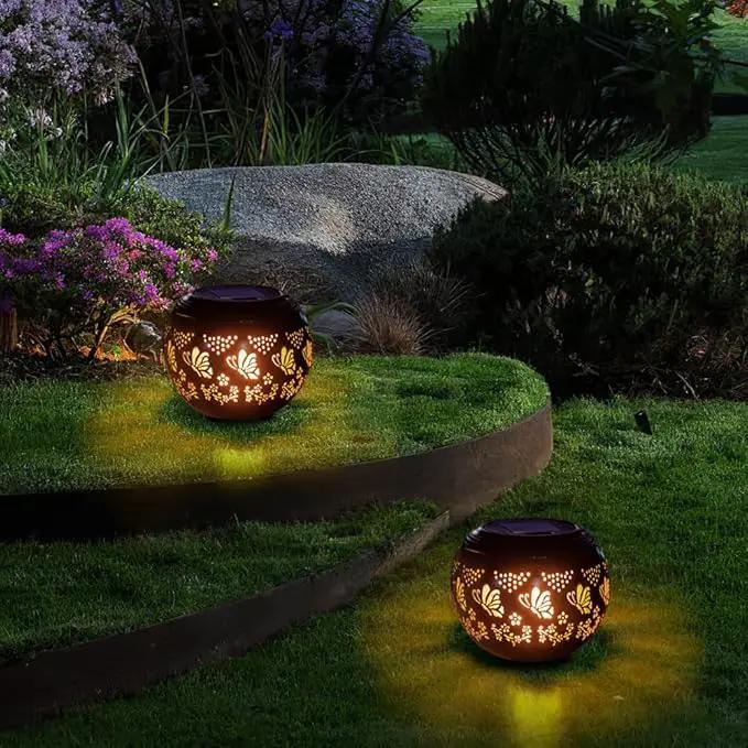 VEWOGARDEN 2 Pack Solar Lanterns Outdoor Waterproof Solar Lantern Hollow Out Metal Butterfly Lantern Solar Lights for Patio Garden Table Decor by GreenHaven Gardens