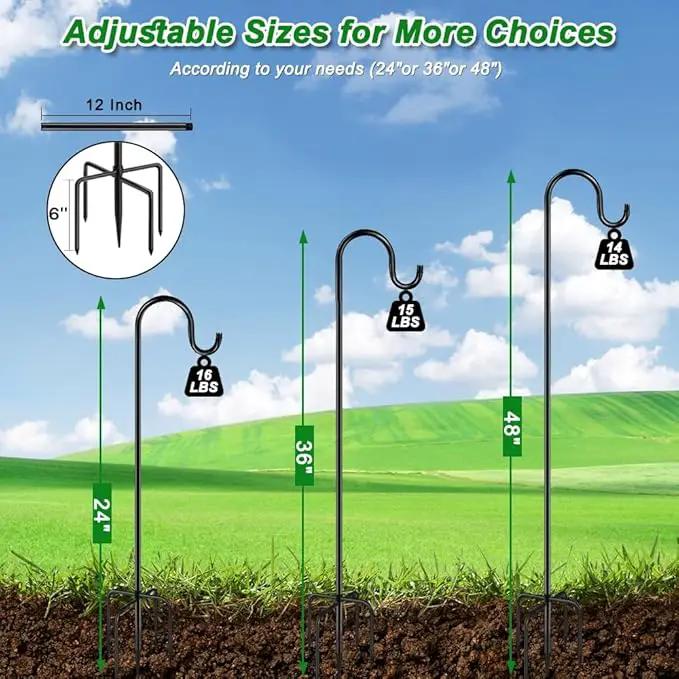 36 Inch Shepherds Hooks for Outdoor, Heavy Duty Bird Feeder Pole with 5 Prong Bases, Garden Hanging Stake for Bird Feeder, Solar Light, Plant Hanger, Wedding Decor, Metal Hanger Hooks, Black, 2 Packs by GreenHaven Gardens