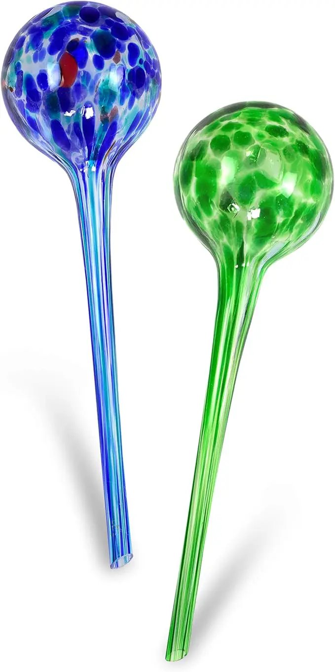 Blazin' Bison Self Watering Bulbs for Plants | Automatic Vacation House Plant Water Globes | Decorative Hand-Blown Glass Aqua Globe | 2pc Deluxe Set (Large) by GreenHaven Gardens