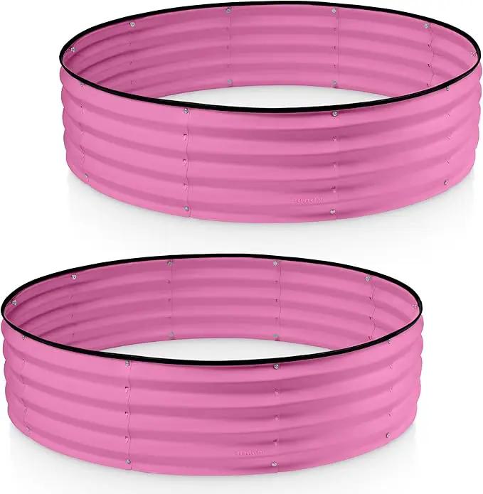 Round Galvanized Raised Garden Bed // 4×4×1 ft (2-Pack) Galvanized Raised Garden Beds Outdoor for Gardening, Vegetables, Flowers // Patented Tool-Free Design Round Planter (Pink) by GreenHaven Gardens