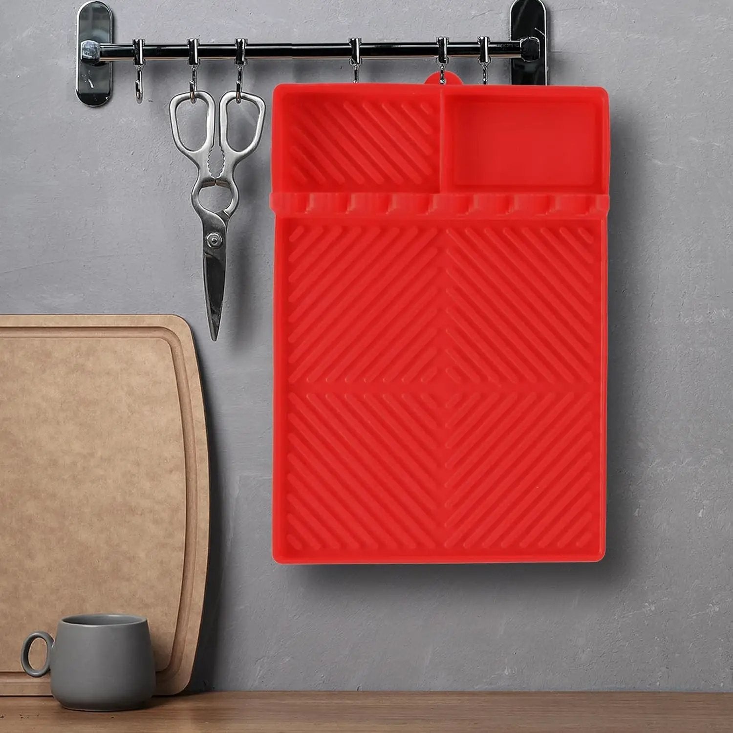 Griddle Mat Barbeque Grill Accessories Tools for Blackstone, Side Shelf Mat Grill Pad for Outdoor Grill Kitchen Counter Spatula Silicone Mat with Drip Pad for Kitchen, Cooking, Countertop (Red) by GreenHaven Gardens