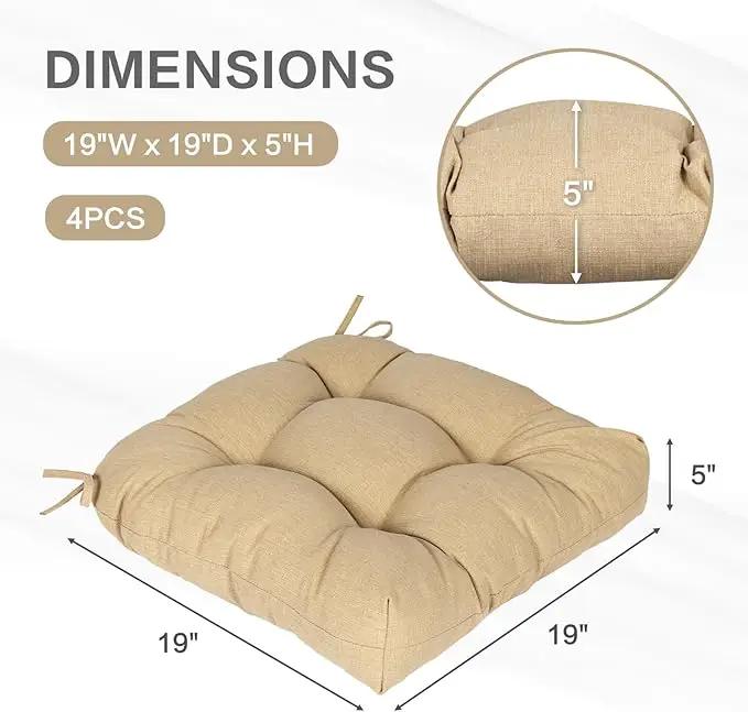 Aoodor 19" x 19" x 5" Tufted Outdoor Chair Cushions, Water Resistant & Fade Resistant Polyester Dining Chair Pads with 2 Straps for Patio Furniture, Set of 4 by GreenHaven Gardens