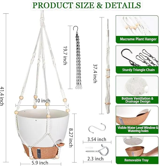 10 Inch Hanging Planters for Indoor Plants & Outdoor - 2 Pack Self-Watering Hanging Pots with Drainage Holes, Visual Reservoir, 2 Hangers - Self-Watering Hanging Baskets Flower Pots by GreenHaven Gardens