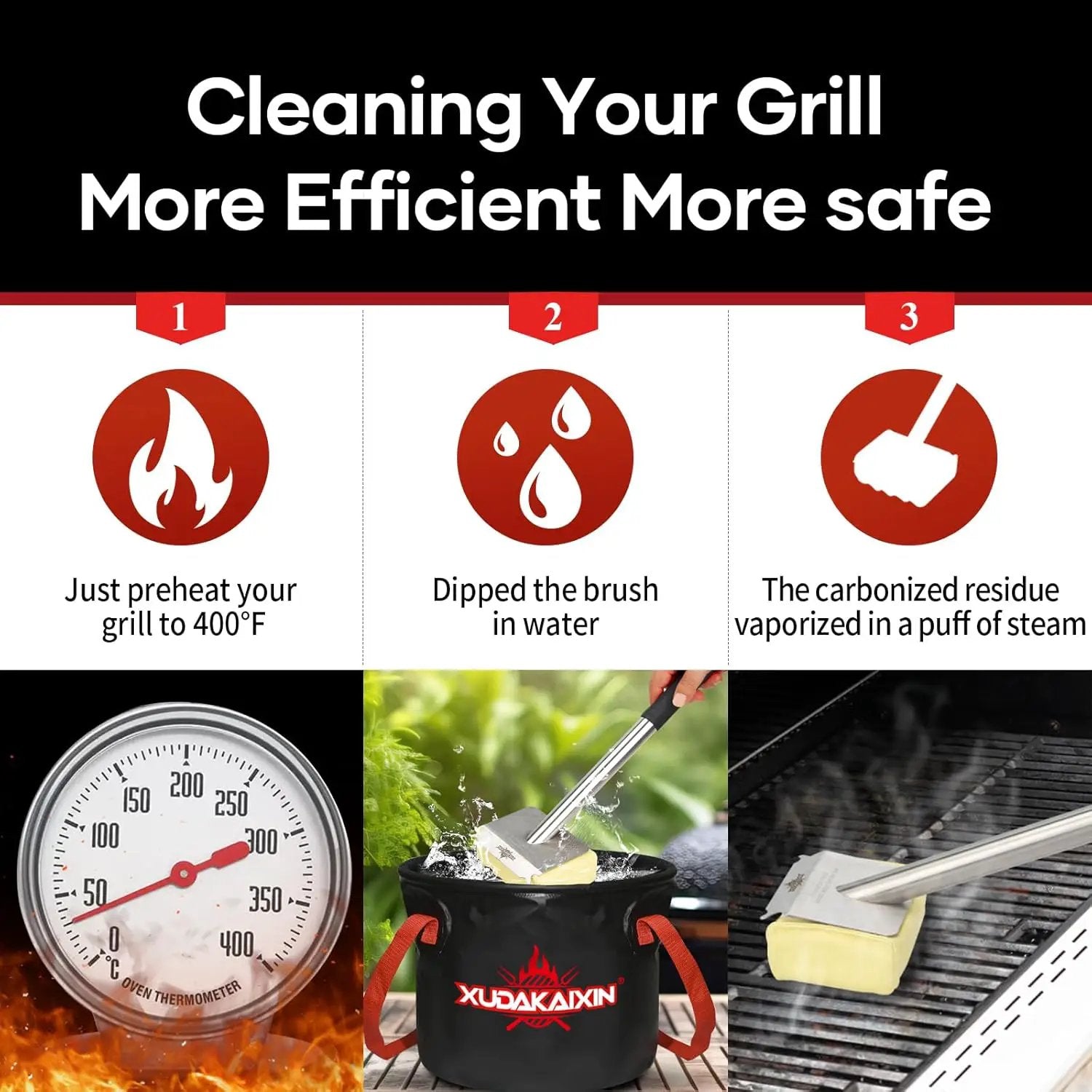 Grill Brush Bristle Free,BBQ Replaceable Scraper Cleaning Head,Safe Grill Accessories for Cast Iron Grates/Porcelain/Weber Gas/Charcoal Grill,Grill Brush for Outdoor Grill-Yellow by GreenHaven Gardens