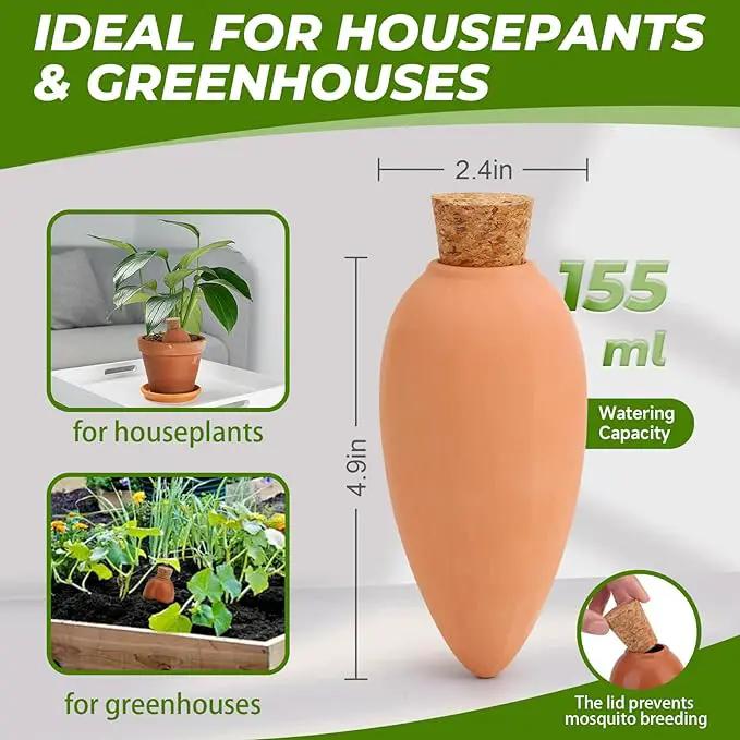 4 Pack Olla Watering Pot, Self Watering Globes 5.2oz Slow Release Terracotta Watering Spikes for Indoor Outdoor Plants, Easy to Refill Automatic Dripping Clay Bulbs Planter Insert (4.9" Tall, Cone) by GreenHaven Gardens