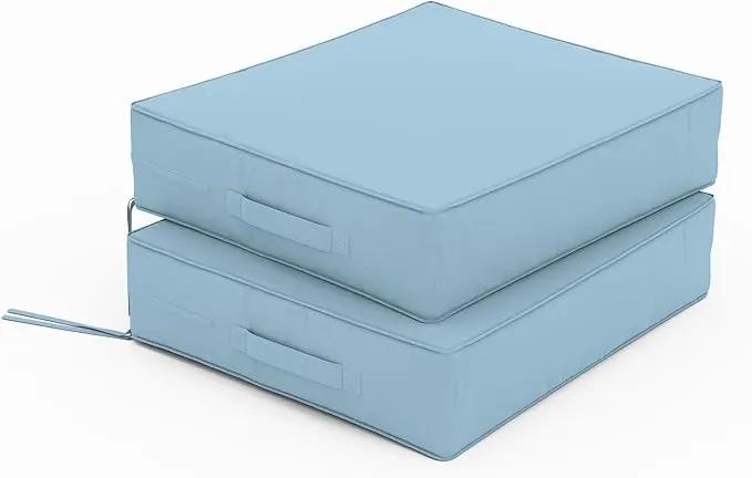 Patio Chair Cushions 18.5 X 16 X 4 Inch Waterproof Outdoor Seat Cushions for Patio Furniture, Outdoor Sofa Couch Pads with Ties & Handle, Set of 2, Light Blue by GreenHaven Gardens