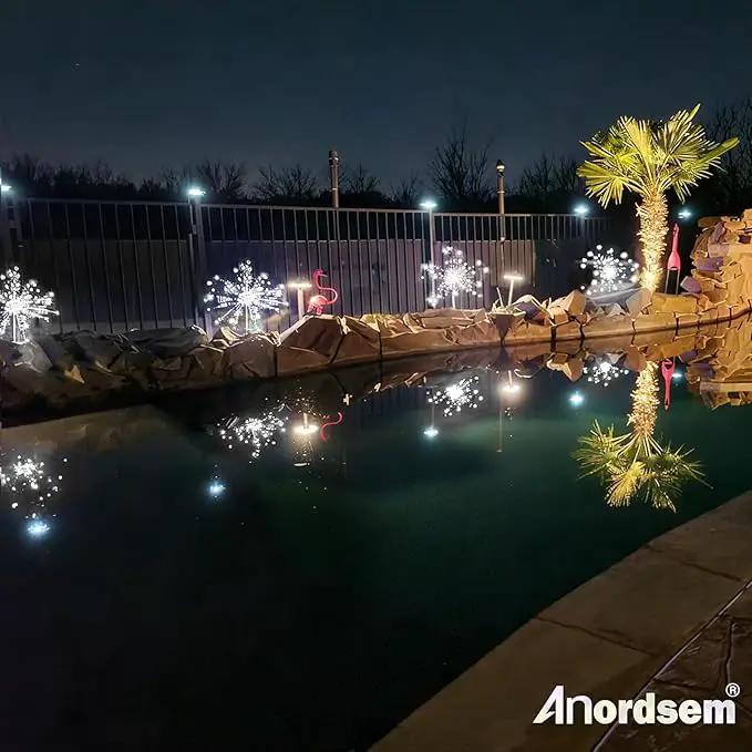 Anordsem Solar Fireworks Lights Outdoor: Garden Light Waterproof for Yard Outside - LED Starburst White Lighting Patio Pathway Decor 2 Pack - Sparkler Gardening Gifts for Women Homeowner by GreenHaven Gardens