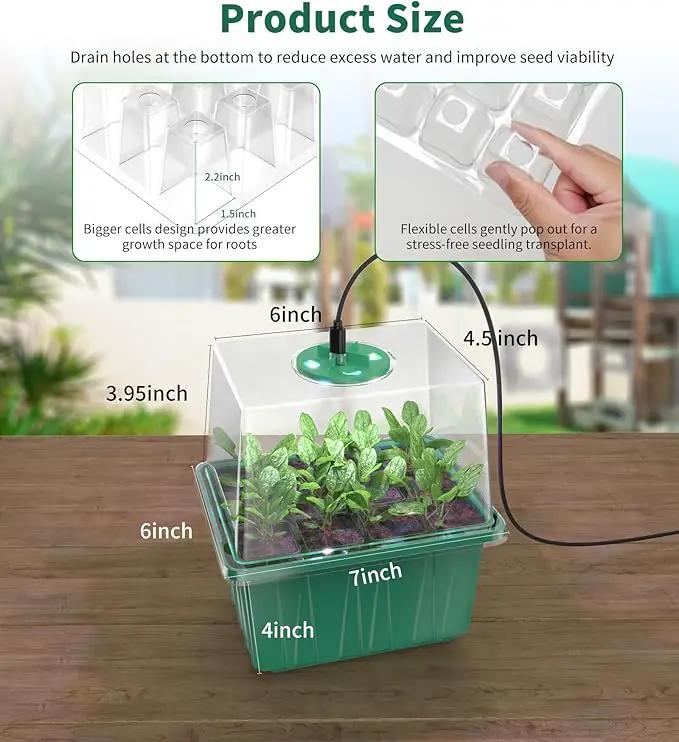 Seed Starter Tray, 60-Cells Seedling Starter Trays with Grow Light, Self-Watering Seed Germination Kit for Indoor Gardening Seed Starting (5 Pack, Green Base) by GreenHaven Gardens