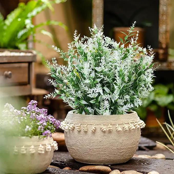 8 Pack Artificial Plants Flowers Grass Shrubs No Fade Faux Plastic Flowers Outdoor for Vases Farmhouse Garden Porch Patio Office Indoor Wedding Decoration Greenery Fake Plants (5#White) by GreenHaven Gardens