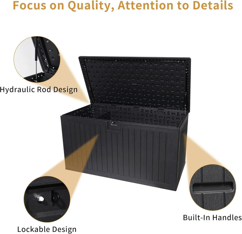 KUIKUI 288 Gallon Waterproof Deck Box, Outdoor Storage Box Waterproof Lockable with Divider and Lifter Prevent Water Seeping into from Floor for Patio Cushions by GreenHaven Gardens