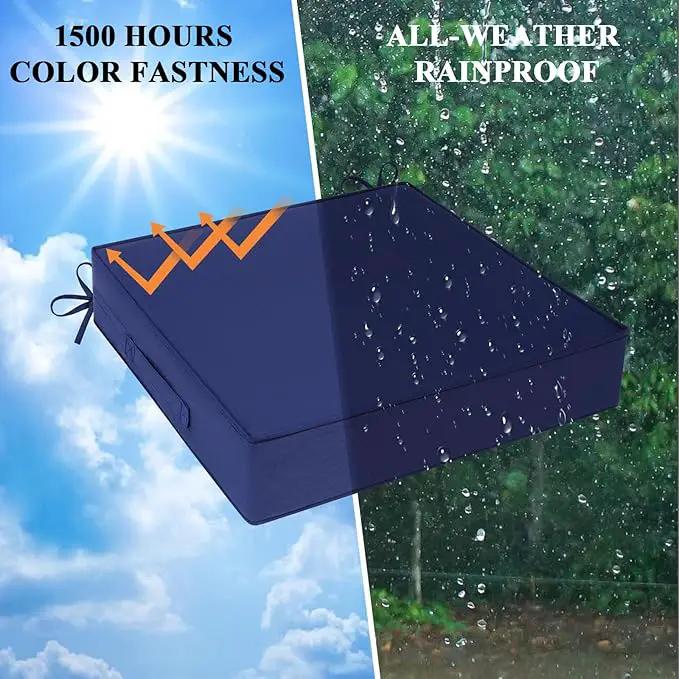Outdoor Chair Cushions Set of 2 for Patio Furniture 24x24x4 Inch Waterproof Patio Chair Cushion 3 Year Color Fastness Square Elastic Foam Garden Sofa Couch Pads with Ties and Handle,Blue by GreenHaven Gardens