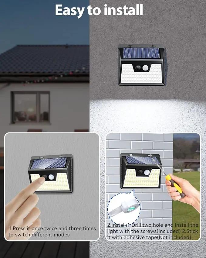 Peasur Solar Lights Outdoor Waterproof, 4 Pack 140LED Motion Sensor Light, 3 Modes Solar Powered Fence Security Lights for Patio Step Deck House Outside(Cool White) by GreenHaven Gardens