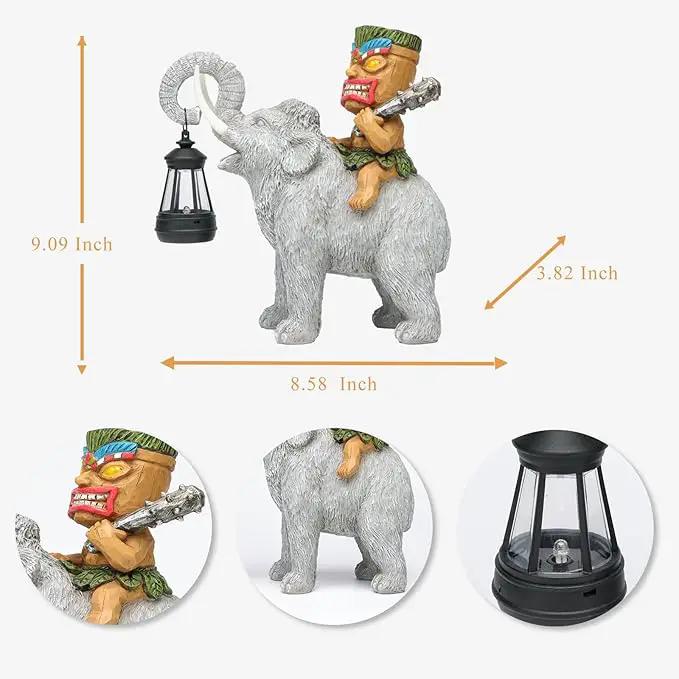 Solar Tiki Statue-Outdoor Statues-Tiki Bar Decor-Solar Powered Light Garden Figurine Tiki Decoration for Bar,Patio,Balcony,Yard,Lawn,Table,Riding A Elephant 9.09 Inches Tall by GreenHaven Gardens