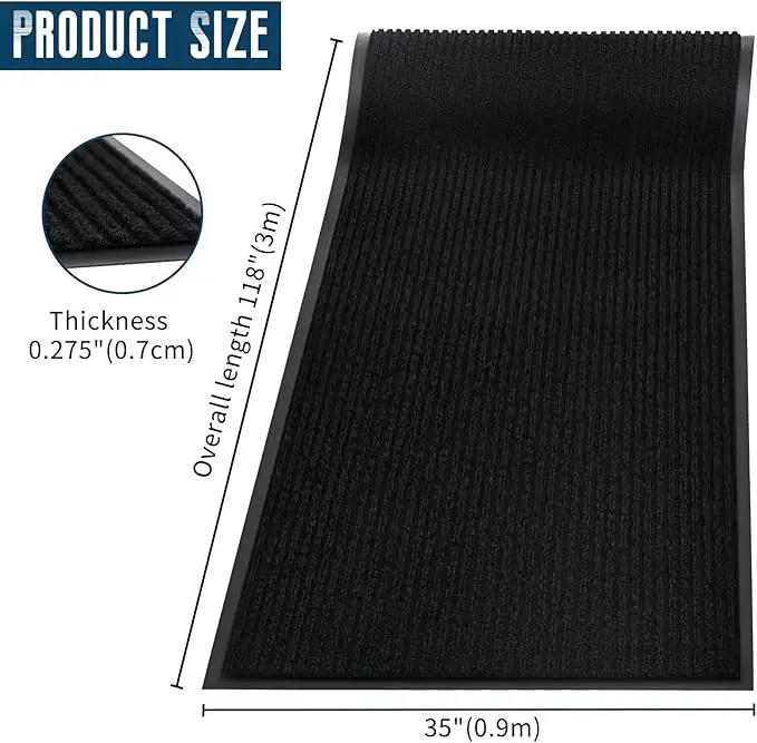 Rubber Door Mat About W3' ×L10' Heavy Duty Large Outdoor Indoor Mat Durable Entrance Doormat Waterproof Rubber Back Rugs for Home Entryway Patio Porch Office Business Areas (Jet Black) by GreenHaven Gardens