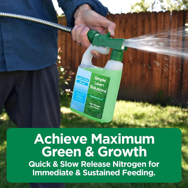 Maximum Green & Growth Fertilizer High Nitrogen 28-0-0 Liquid Lawn Food Spray Spring & Summer- Any Grass Type- Simple Lawn Solutions - Concentrated Quick & Slow Release Attached Sprayer (32 Ounce) by GreenHaven Gardens
