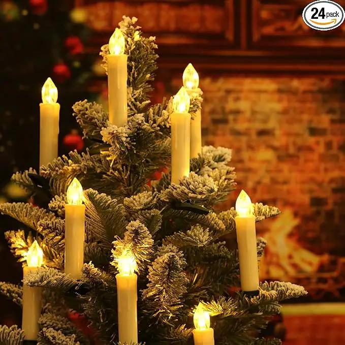 Set of 24 Ivory Flameless Window Candles, 4”H Battery Operated LED Flickering Taper Candles with Remote and Timer, Warm White Candlelight, Ideal for Chandelier/Birthday/Christmas/Party Decor by GreenHaven Gardens
