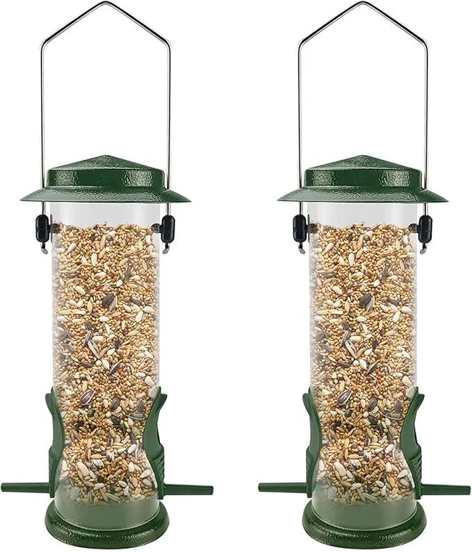 MIXXIDEA Wild Bird Feeders For Outdoors Hanging Stainless Steel Hanging Bird Feeder Tube, Finch Feeder For Garden Backyard Decoration Attractive Water Resistant Bird Feeders For Outside Green - 2 Pack by GreenHaven Gardens