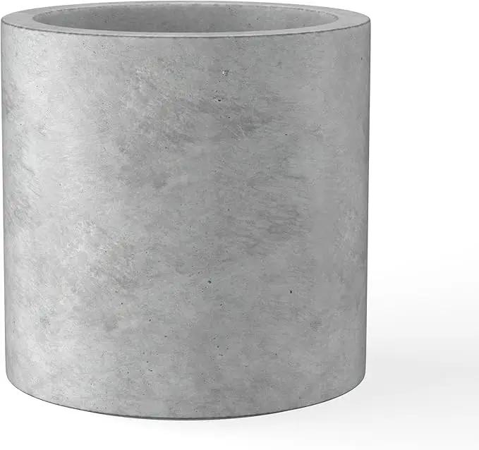 Kante 15.7" Dia Round Concrete Planter, Modern Style Large Cylindrical Plant Pot with Drainage Hole and Rubber Plug for Indoor Outdoor Patio, Natural Concrete by GreenHaven Gardens