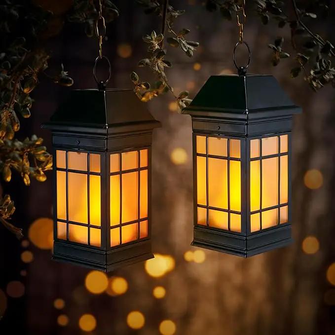 14" Solar Lantern Outdoor Waterproof, Glass Flickering Flame Solar Lanterns, Hanging Metal Lantern Decorative for Patio Front Porch Garden Backyard Tabletop Mothers Day Gifts Mom by GreenHaven Gardens