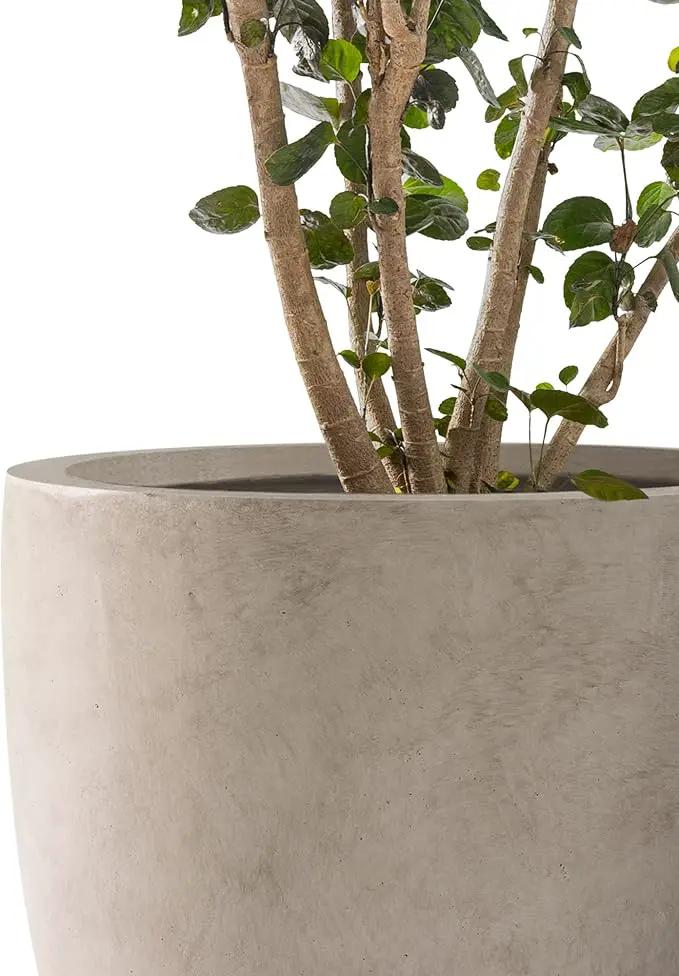 Kante 18",14",10" Dia Concrete Round Planters (Set of 3), Outdoor Indoor Large Planter Pots with Drainage Hole and Rubber Plug for Home Patio Garden, Buff Concrete by GreenHaven Gardens