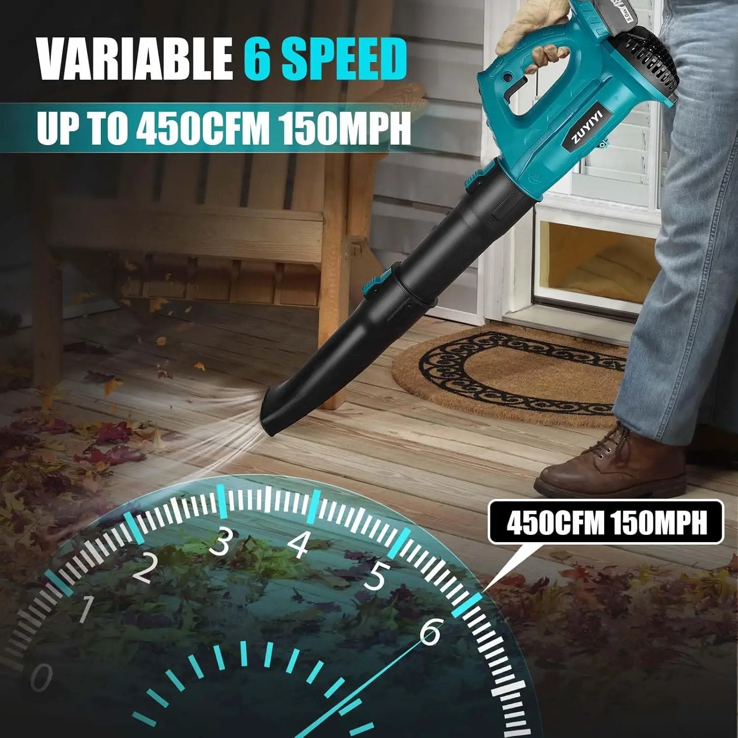 Cordless Leaf Blower for Makita 18V Battery, 450CFM 150MPH Electric Leaf Blower, 6 Speed Lightweight Handheld Leaf Blower for Lawn Care, Patio, Snow, Dust, Blowing Leaves (Battery NOT Included) by GreenHaven Gardens