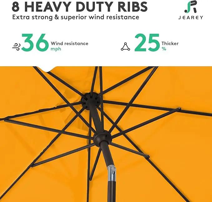 JEAREY 10FT Outdoor Patio Umbrella Outdoor Table Umbrella with Push Button Tilt and Crank, Market Umbrella 8 Sturdy Ribs UV Protection Waterproof for Pool, Garden (Light Orange) by GreenHaven Gardens
