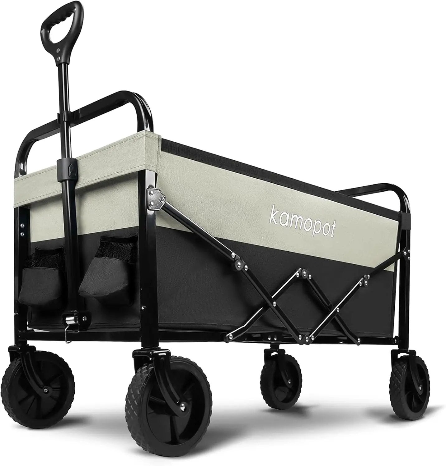 Large Collapsible Wagon Foldable for Grocery, Beach, Park, Yard, 34 x 18 Inch Inner Storage. Folding Utility Shopping Cart on Wheels. Heavy Duty, Durable w/Cupholders (Black-Gray) by GreenHaven Gardens