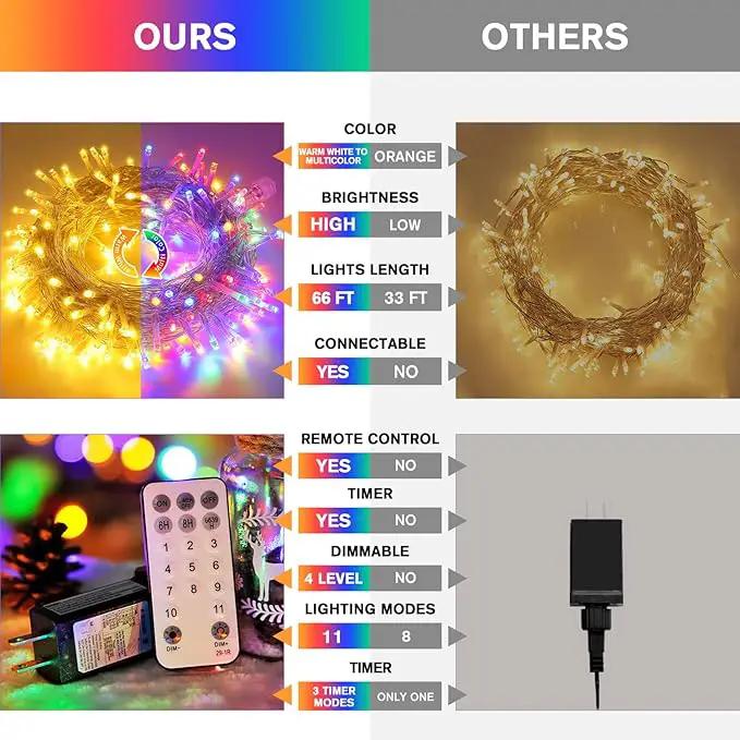 JMEXSUSS 200 LED Christmas String Lights Outdoor Waterproof, 66ft Color Changing String Lights Plug in, Warm White & Multicolor Christmas Lights for Trees Yard Wedding Xmas Party by GreenHaven Gardens