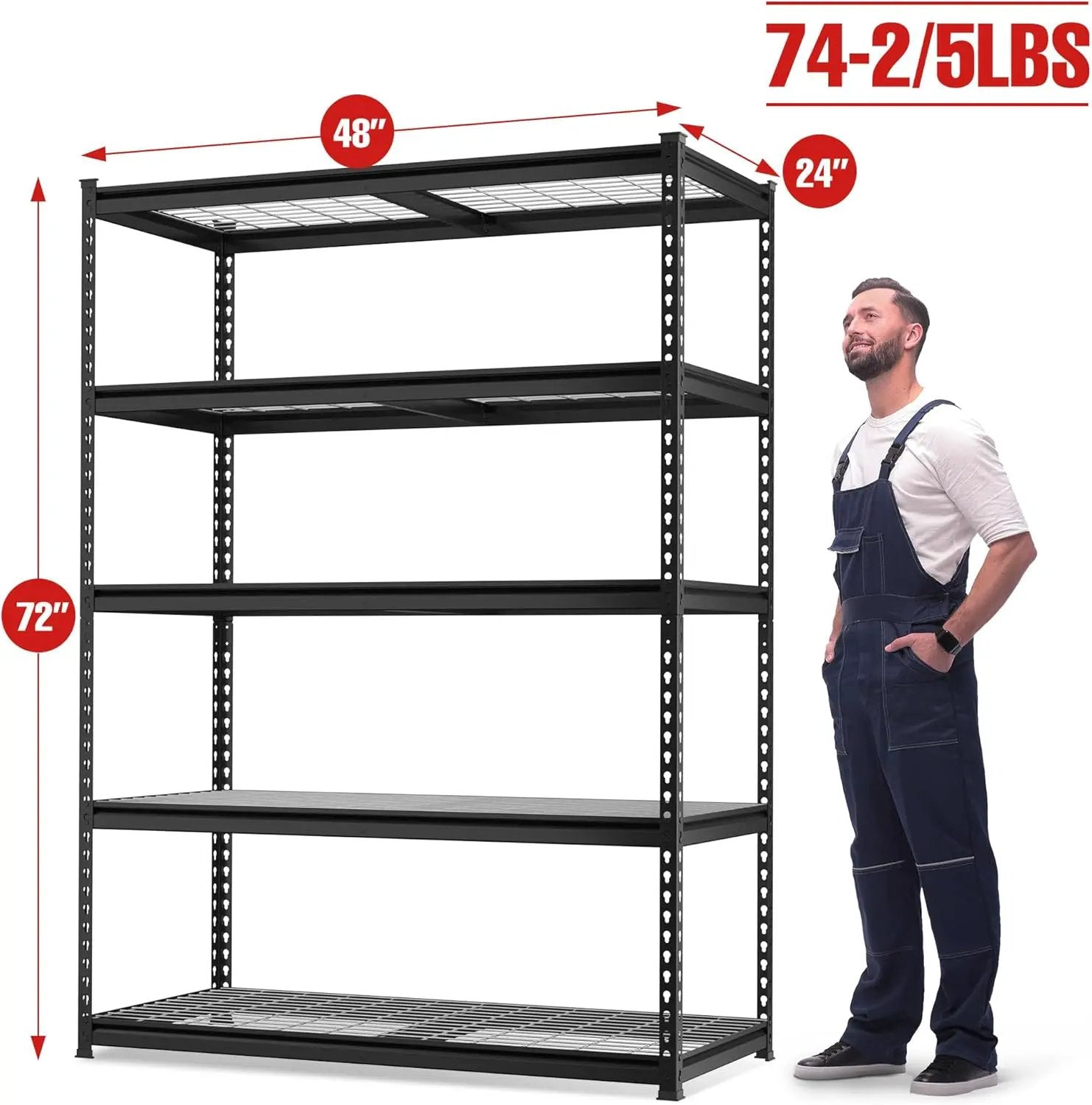 WORKPRO 5-Tier Metal Shelving Unit, 48”W x 24”D x 72”H, Heavy Duty Adjustable Storage Rack, 4000 lbs Load Capacity (Total), for Garage, Basement, Warehouse, 10 Pack by GreenHaven Gardens