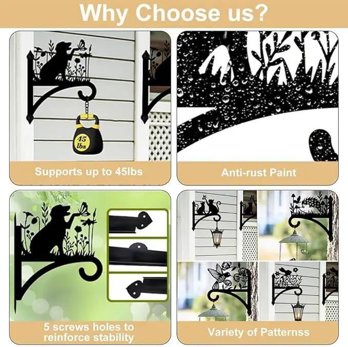 peacoblue Iron Plant Hangers Hook for Outdoor Indoor Hanging Plant Flower Fern Pot Lantern Bird Feeder,12"x15" Weather Resistant Metal Wall Holder for Porch Garden Farmhouse(Mushroom and Wildflower) by GreenHaven Gardens