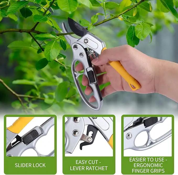 Premium 8 inch garden clippers, 3 Times Easy to Work, Arthritis Weak Hand Snips (2 pack-yellow) by GreenHaven Gardens