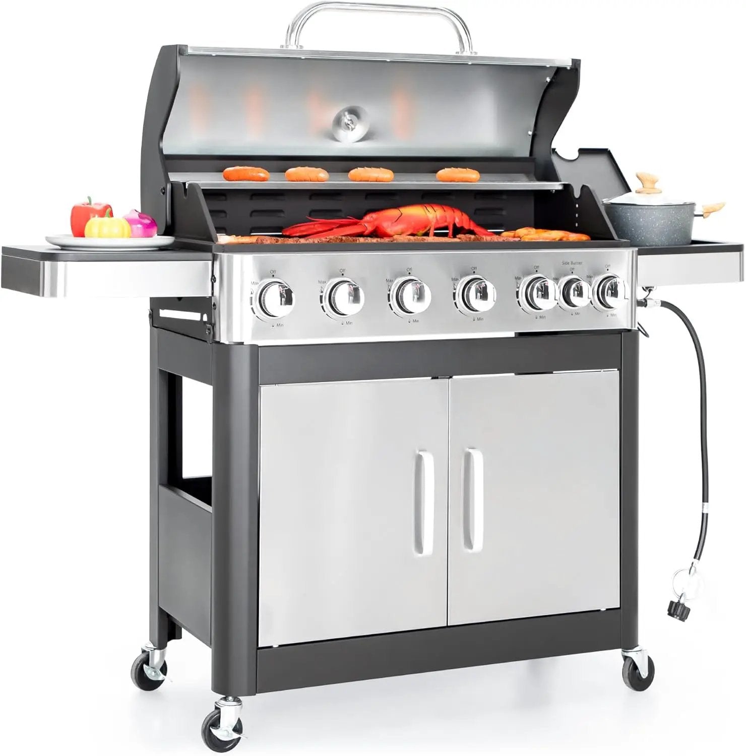 Captiva Designs 6-Burner Propane Gas BBQ Grill with Side Burner & Porcelain-Enameled Cast Iron Grate for Outdoor Kitchen & Backyard Barbecue, 65,800 BTU Output,665 SQ.IN. Cooking Area,Stainless Steel by GreenHaven Gardens