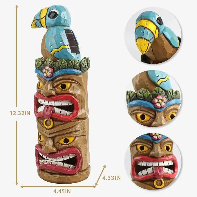 Tiki Totem Pole-Solar Tiki Statue Head Decor - 12.32 inch Tall Tiki Decorations for Tiki Bar Outdoor Patio Balcony Yard Backyard by GreenHaven Gardens