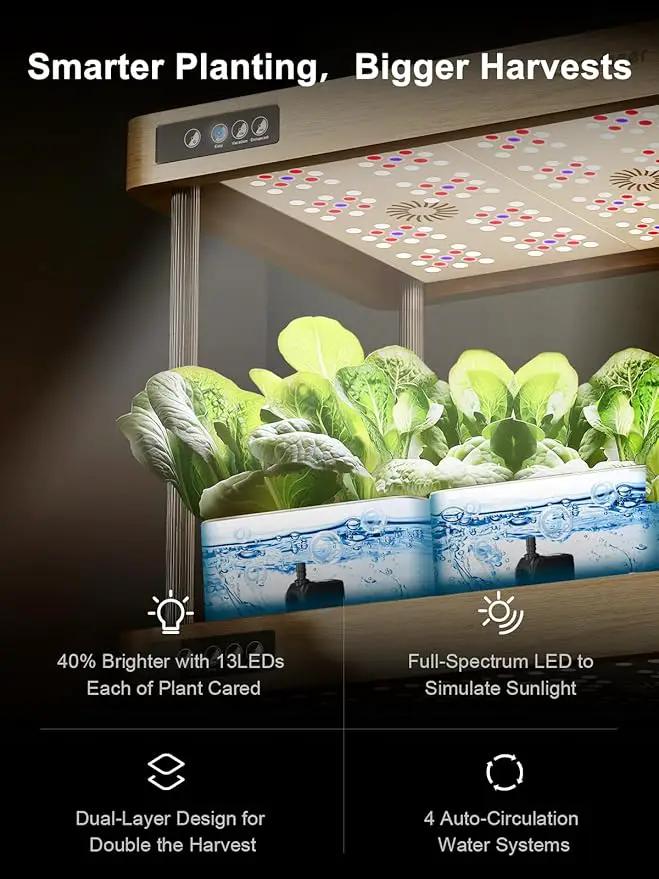 GROWNEER HydroEasy1.0 Hydroponics Growing System Kit, Beginner-Friendly Indoor Garden for Vegetable Fruit Herb, Solid Wood Design, Perfect Gift Idea, Full-Spectrum LED Lights for Maximum Growth by GreenHaven Gardens